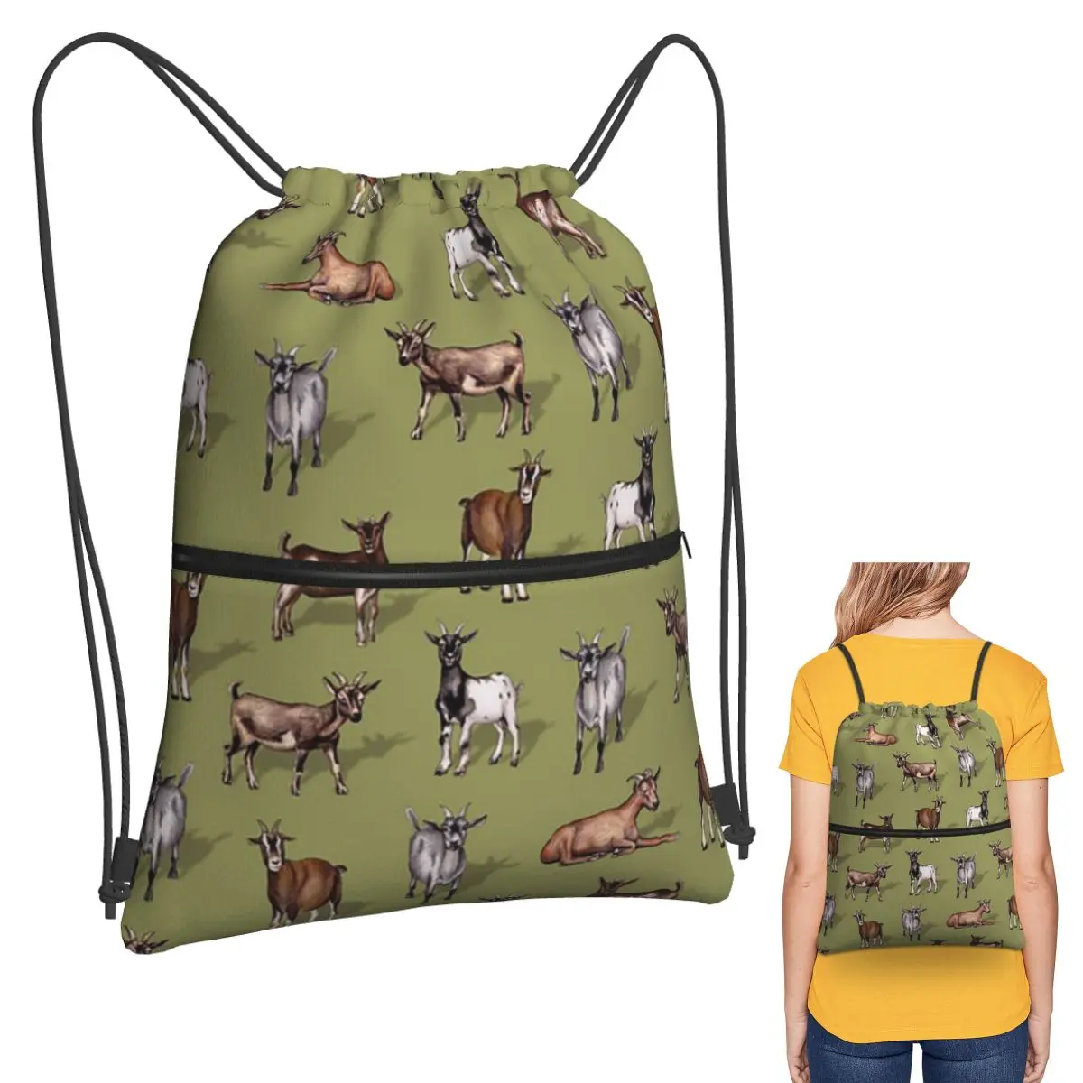 Tiny Goats On Green - Goat Herd Pattern Backpacks Portable Drawstring Bags Sports Bag Book Bags for Travel School
Tiny Goats On Green - Goat Herd Pattern Backpacks Portable Drawstring Bags Sports Bag Book Bags for Travel School