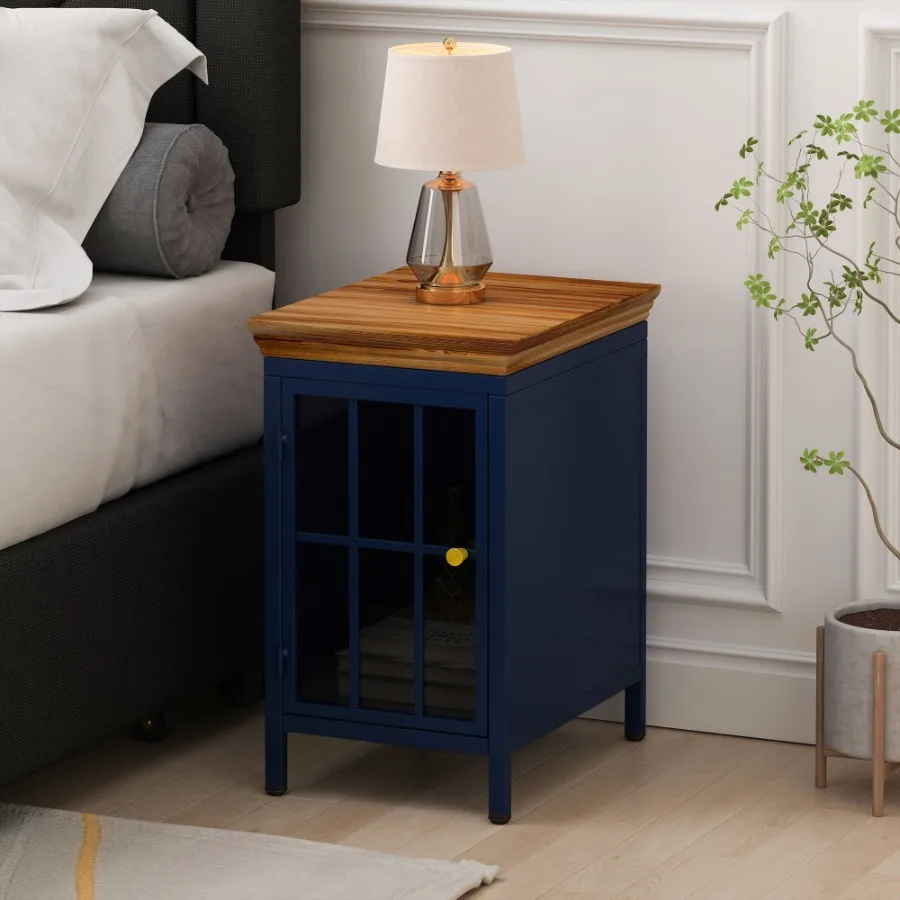 Nightstand with Storage Cabinet Solid Wood Tabletop Bedside Table Sofa Side Coffee Table for Bedroom Living Room Dark Blue 
Nightstand with Storage Cabinet Solid Wood Tabletop Bedside Table Sofa Side Coffee Table for Bedroom Living Room Dark Blue