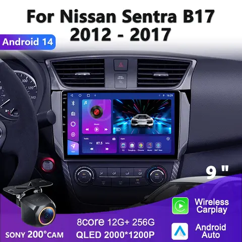2K Incell Screen Android 14 For Nissan Sentra B17 2012 - 2017 Dvd Auto Radio Stereo Multimedia Player 5G wifi GPS Navigation
