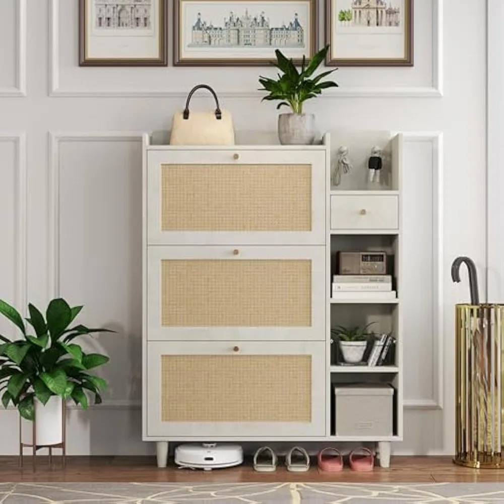 Style Shoe Cabinet, Shoe Rack Cabinet with 3 Rattan Flip Drawers,3 Square Shelves and 1 Storage Drawer, Shoe Organizer with Mult
Style Shoe Cabinet, Shoe Rack Cabinet with 3 Rattan Flip Drawers,3 Square Shelves and 1 Storage Drawer, Shoe Organizer with Mult