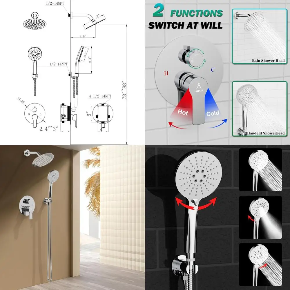 8 Chrome Shower Set with Rainfall and Handheld, Brass Rough-In Body and Trim Kit Included
8 Chrome Shower Set with Rainfall and Handheld, Brass Rough-In Body and Trim Kit Included