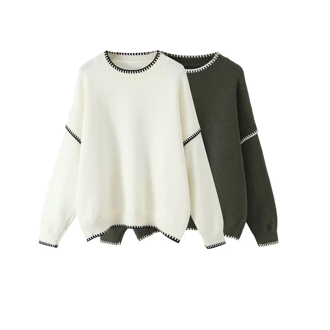 Korejepo New Women Clothing European American Style Fashionable Loose Contrasting Color Pullover Long Sleeved Sweater Top
Korejepo New Women Clothing European American Style Fashionable Loose Contrasting Color Pullover Long Sleeved Sweater Top