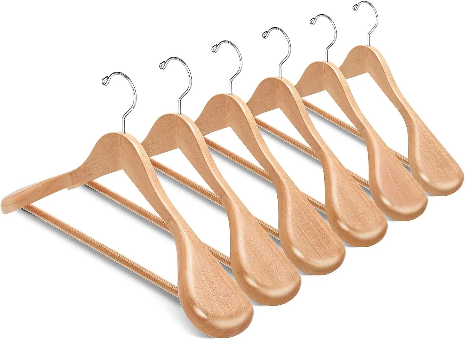 6 Pack Wide Shoulder Wooden Hangers with Non-Slip Pants Bar for Jackets, Sweaters & Heavy Clothes
6 Pack Wide Shoulder Wooden Hangers with Non-Slip Pants Bar for Jackets, Sweaters & Heavy Clothes