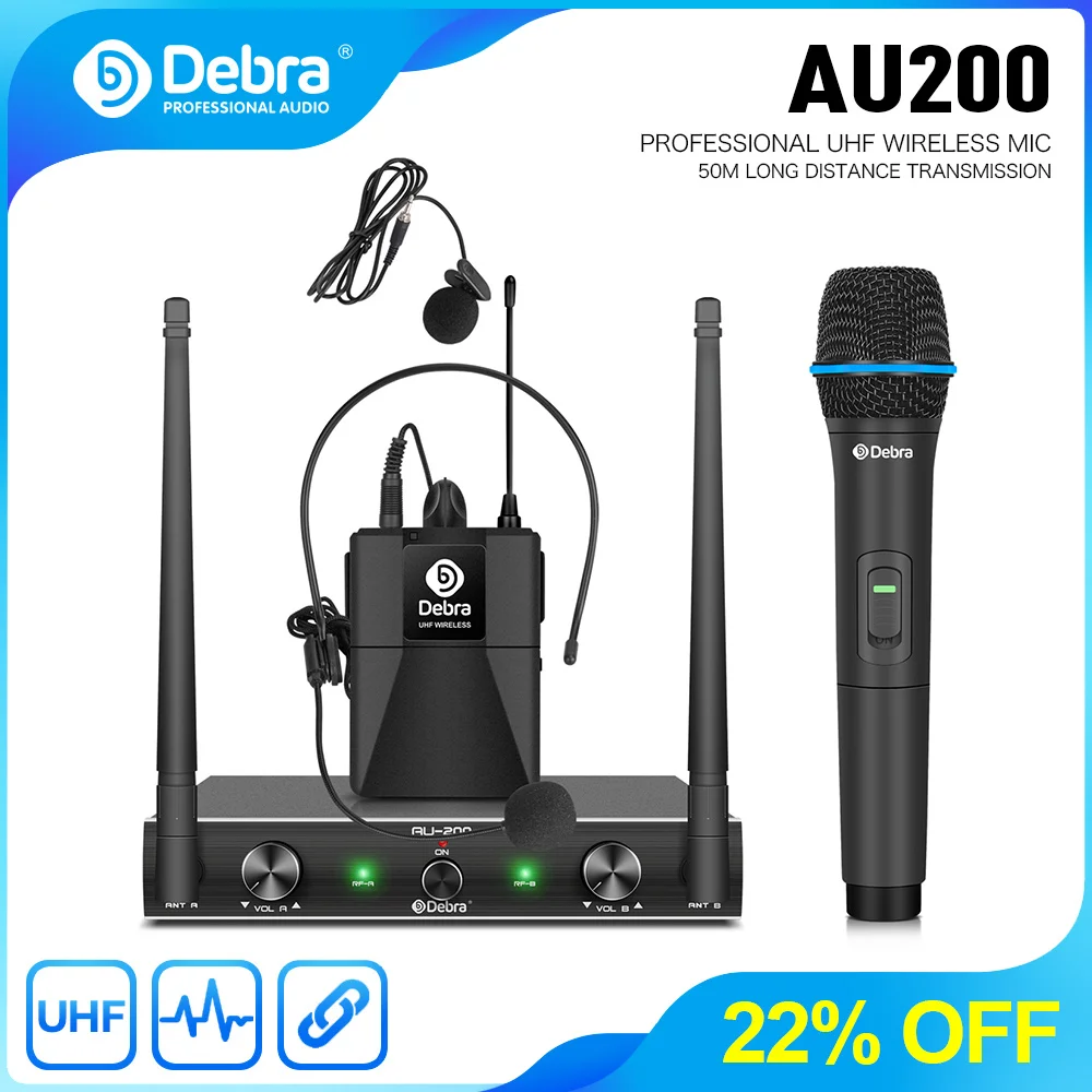 Debra UHF 2 Channel Wireless Microphone System AU200 Portable Handheld Or Lavalier & Headset For Karaoke Church Party.
Debra UHF 2 Channel Wireless Microphone System AU200 Portable Handheld Or Lavalier & Headset For Karaoke Church Party.