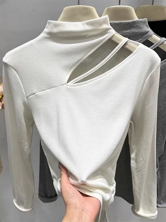 Irregular Fce Lined Slim Fit Hollow out f High Collar T-irt Women's Autumn Winter Casual Sle Elastic Pleated Top
Irregular Fce Lined Slim Fit Hollow out f High Collar T-irt Women's Autumn Winter Casual Sle Elastic Pleated Top