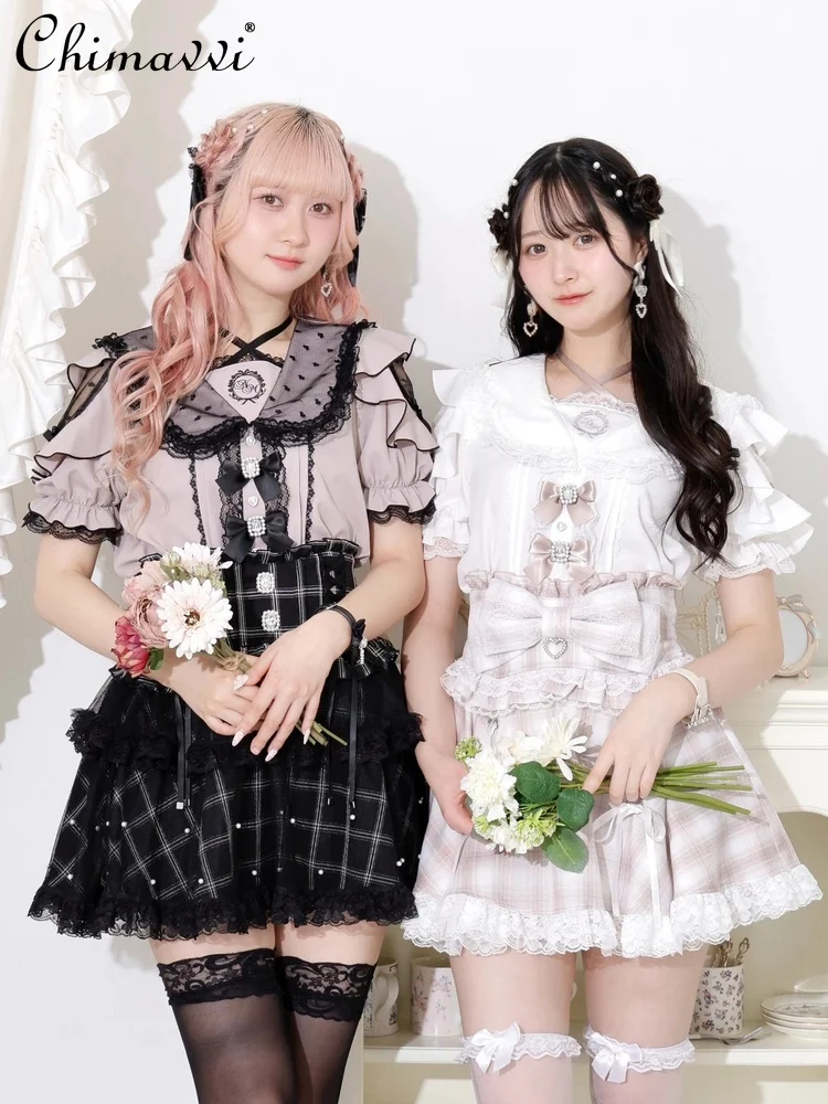 Japanese Mines Mass-produced Straps Embroidered Lace Off-shoulder Short-sleeved Shirt Summer New Sweet Girl Lolita Tops Blusas
Japanese Mines Mass-produced Straps Embroidered Lace Off-shoulder Short-sleeved Shirt Summer New Sweet Girl Lolita Tops Blusas