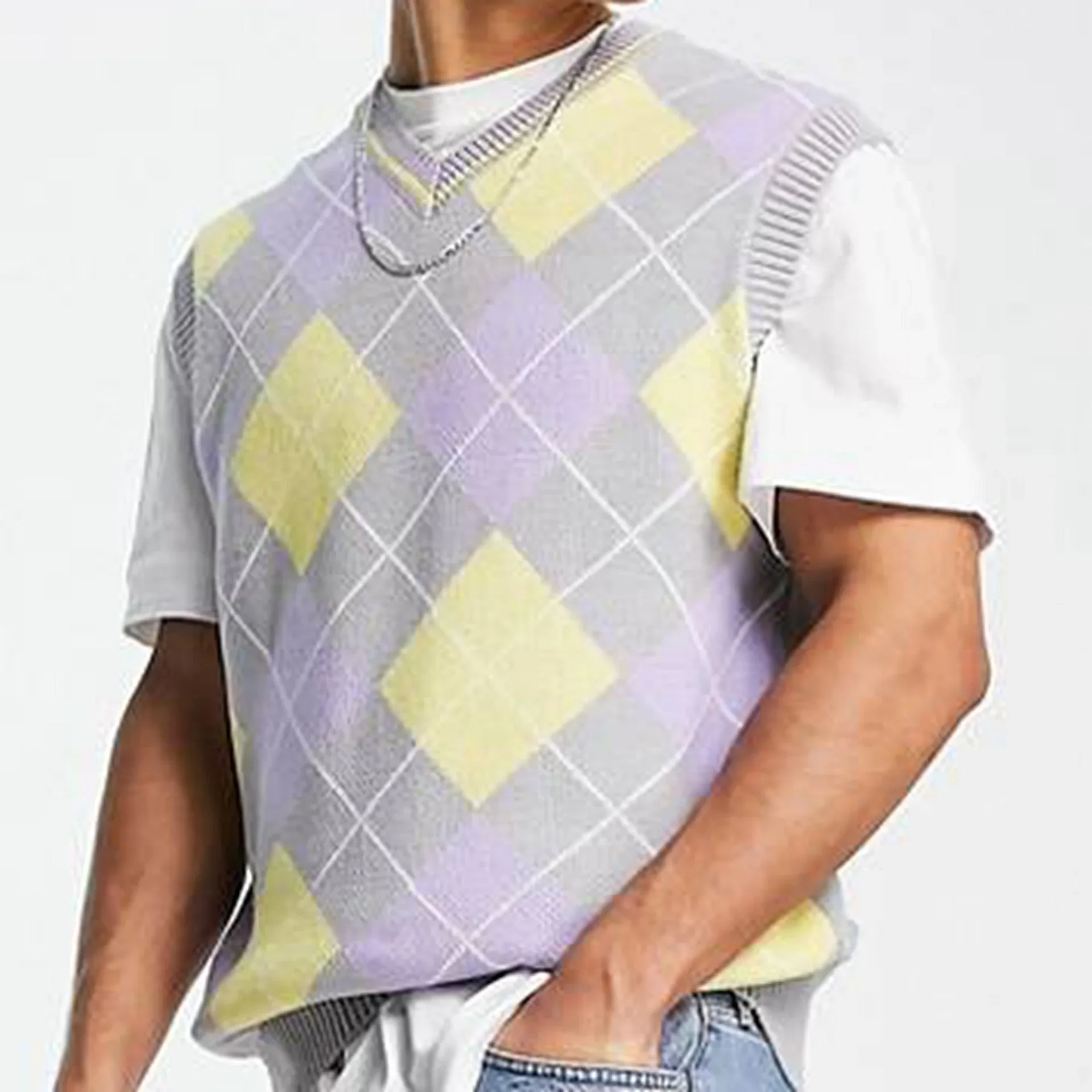 Europe and The United States Young Men's Spring and Autumn Leisure Knitwear Diamond Check Jacquard Wool Woven Home Vest M-3XL
Europe and The United States Young Men's Spring and Autumn Leisure Knitwear Diamond Check Jacquard Wool Woven Home Vest M-3XL
