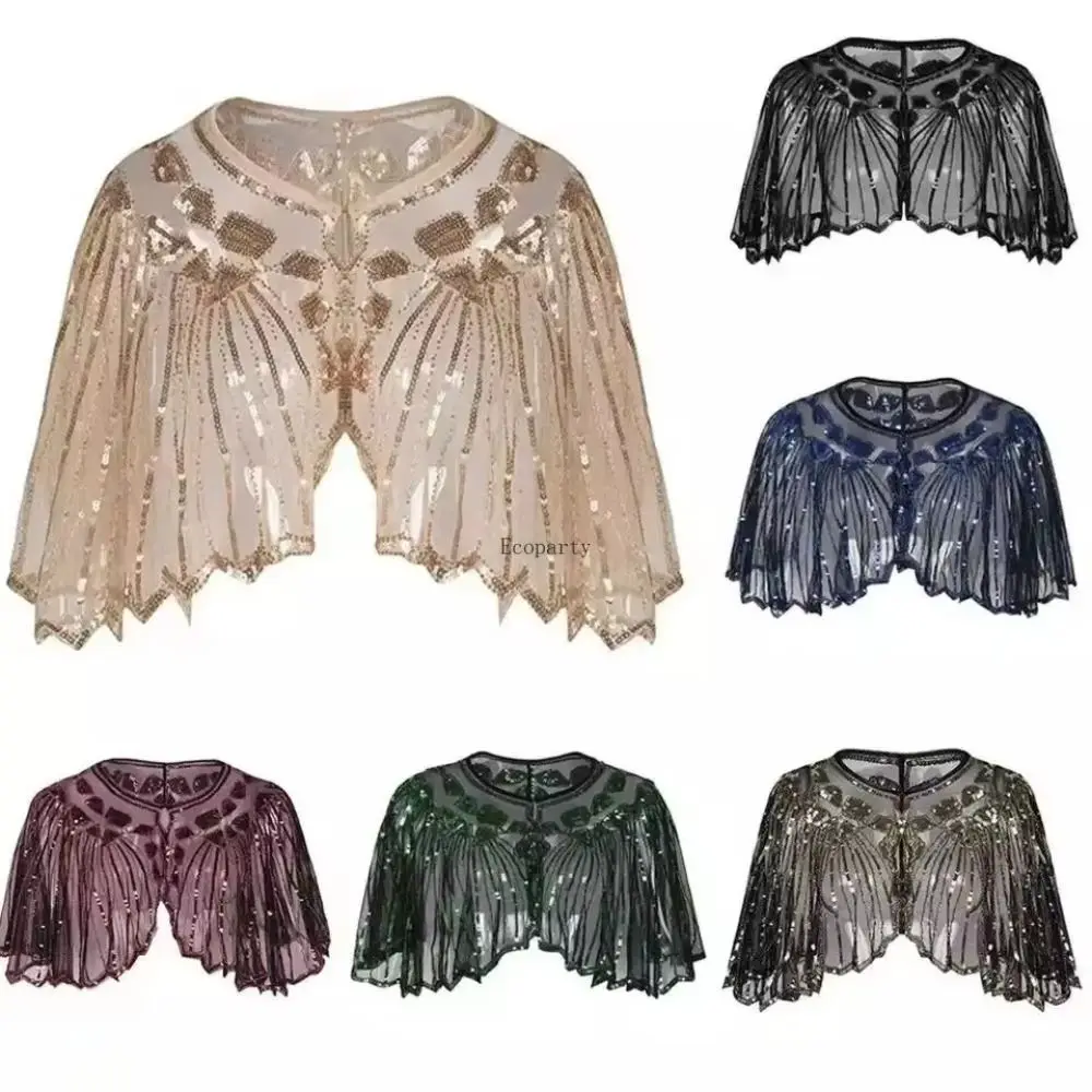 Beaded Decoration Women's Sequins Shawl Mesh Short Cover Evening Cape Up Dress Accessory Vintage Flapper Party Shawl Ladies
Beaded Decoration Women's Sequins Shawl Mesh Short Cover Evening Cape Up Dress Accessory Vintage Flapper Party Shawl Ladies