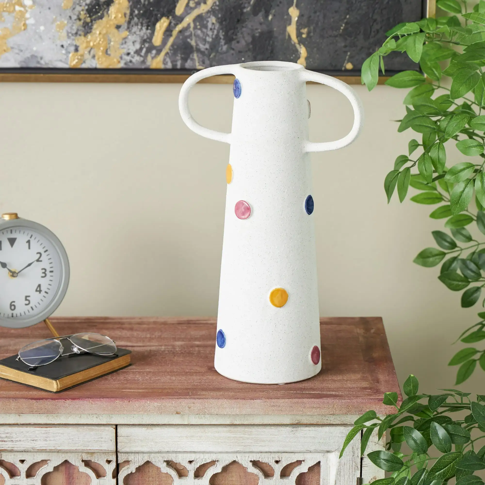 DecMode Jarrón de Ceramic Blanca Slim Cone de 16 дюймов с Manchas y Asas Multicolores
DecMode Jarrón de Ceramic Blanca Slim Cone de 16 дюймов с Manchas y Asas Multicolores