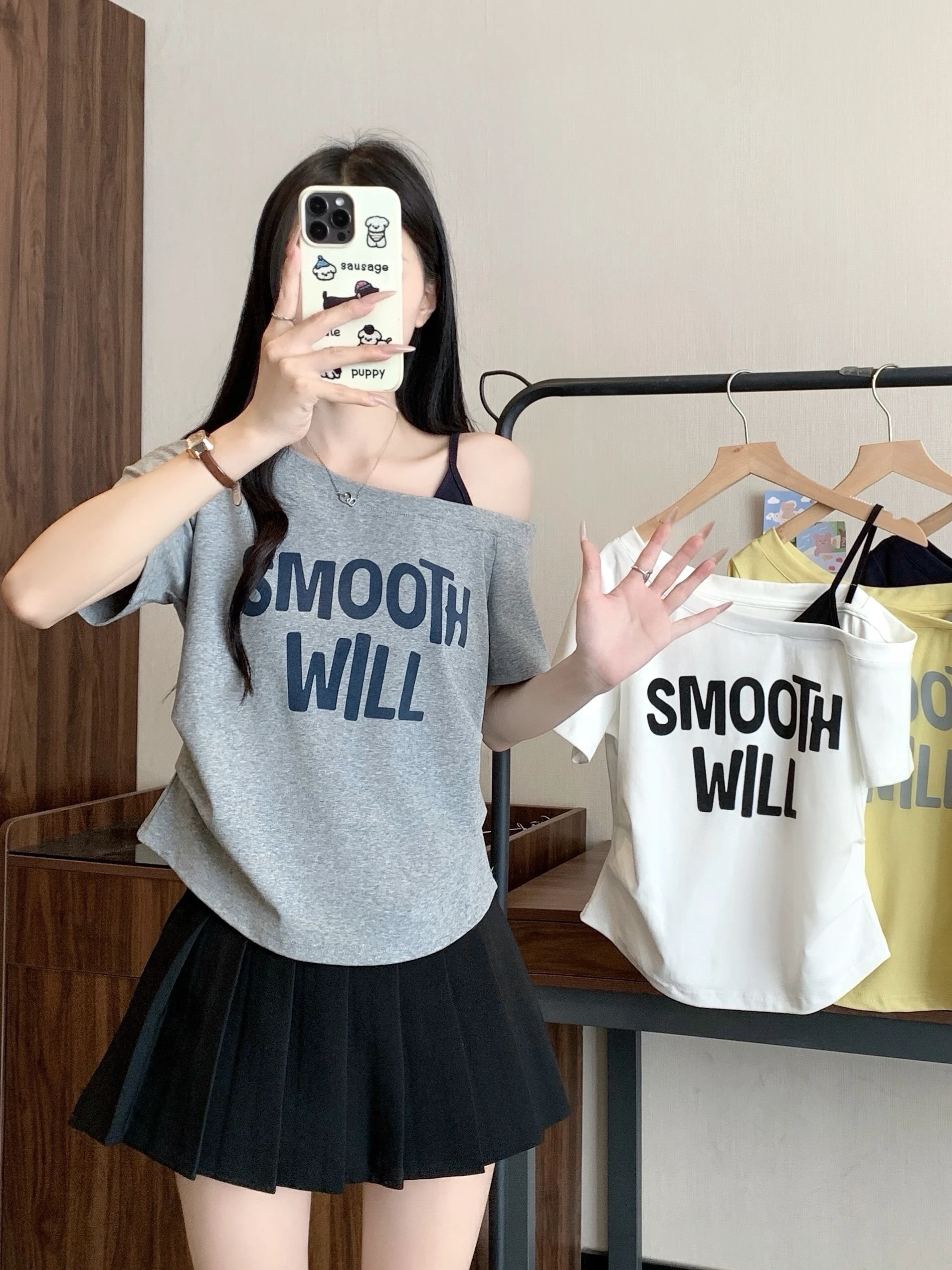 Summer Letter Print Slimming Women's T-Shirt Casual Loose Fit Short Sleeve Shoulder Bared Fake Two-Piece Color Block plus Size
Summer Letter Print Slimming Women's T-Shirt Casual Loose Fit Short Sleeve Shoulder Bared Fake Two-Piece Color Block plus Size