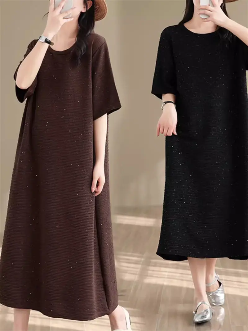 Loose Casual Starry Sky Sequin Round Neck Pullover Dress Simple Fashion Design Temperament Dress Short Sleeve Women Clothes K538
Loose Casual Starry Sky Sequin Round Neck Pullover Dress Simple Fashion Design Temperament Dress Short Sleeve Women Clothes K538