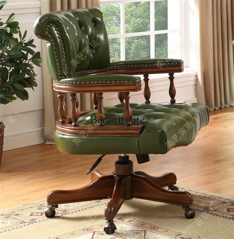 European boss chair office home computer leather solid wood lifting desk chair 
European boss chair office home computer leather solid wood lifting desk chair