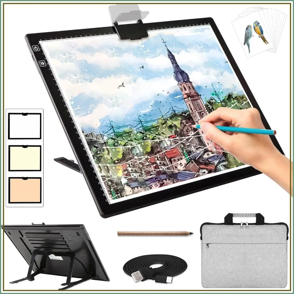 A3 Rechargeable Light Pad for Diamond Painting, 3 Colors Stepless Dimmable, 6 Brightness Levels, USB-C & Battery, Padded Case
A3 Rechargeable Light Pad for Diamond Painting, 3 Colors Stepless Dimmable, 6 Brightness Levels, USB-C & Battery, Padded Case
