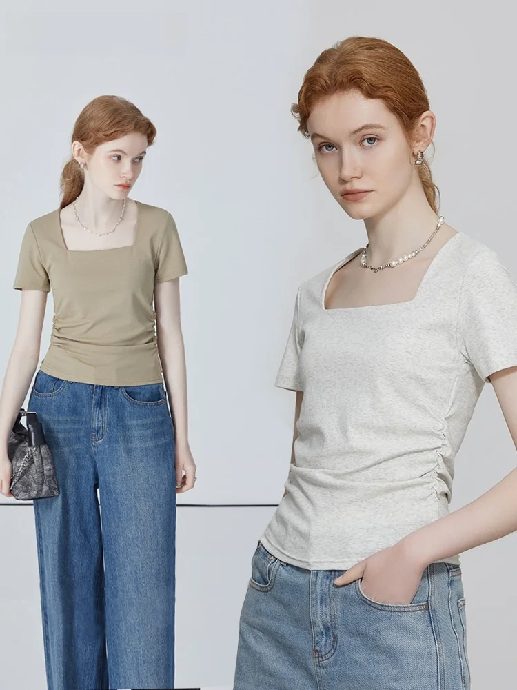 Slim Fit Short Sleeve T-Shirt Women's Square Collar Summer New Style Waist Cinching Folded Design Illusory Slimming Short Len...
Slim Fit Short Sleeve T-Shirt Women's Square Collar Summer New Style Waist Cinching Folded Design Illusory Slimming Short Len...