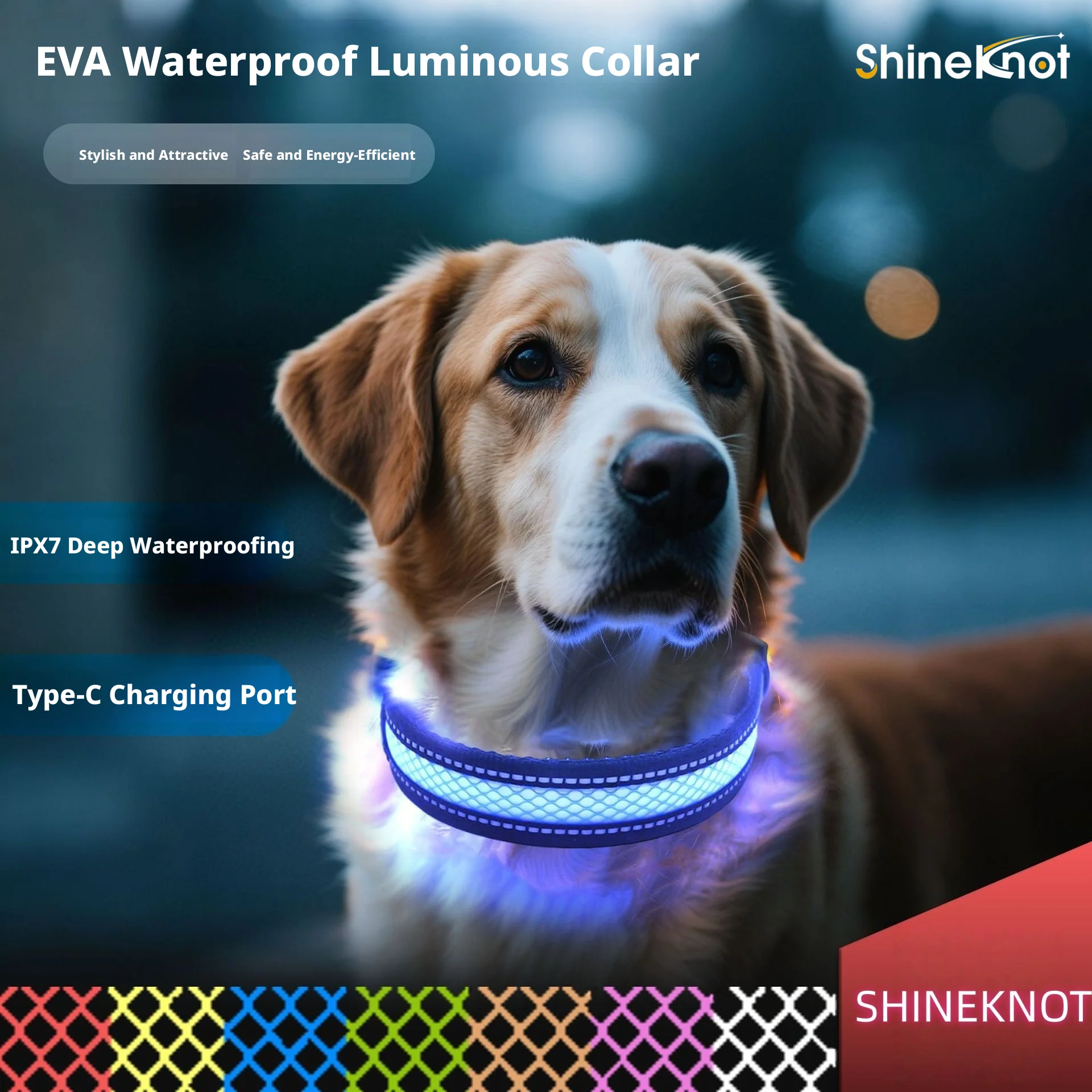 SHINEKNOT Led Luminous Dog Collar Eva Mesh High Brightness Reflective Collar Type-C Charging Anti Loss Waterproof Pet Collar
SHINEKNOT Led Luminous Dog Collar Eva Mesh High Brightness Reflective Collar Type-C Charging Anti Loss Waterproof Pet Collar