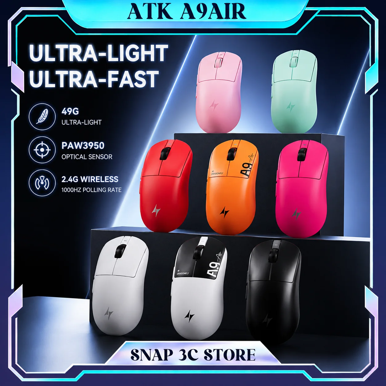 ATK Dragonfly A9 Air/Utimate Wireless Gaming Mouse Ultra Lightweight Ergonomic Mice for Small Medium Hands Valorant FPS Gamer PC
ATK Dragonfly A9 Air/Utimate Wireless Gaming Mouse Ultra Lightweight Ergonomic Mice for Small Medium Hands Valorant FPS Gamer PC