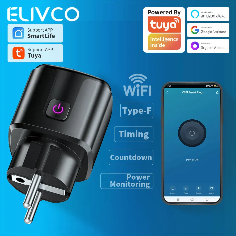 Tuya Smart Plug WiFi Socket With Timing/Countdown/Power Monitoring Function, Supports /Google Assistant/Alexa/Yandex Alice
Tuya Smart Plug WiFi Socket With Timing/Countdown/Power Monitoring Function, Supports /Google Assistant/Alexa/Yandex Alice