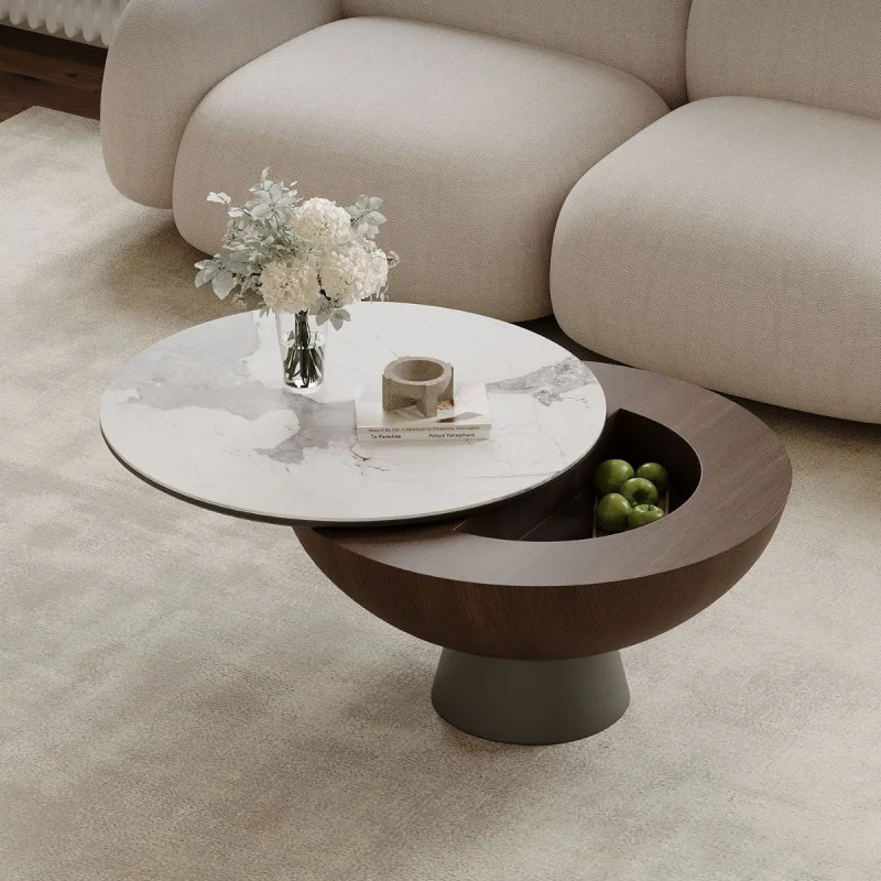 Italian Minimalist Round Storage Coffee Table, Trendy And Creative, Large Capacity, Suitable For Small Spaces, High-End Designer