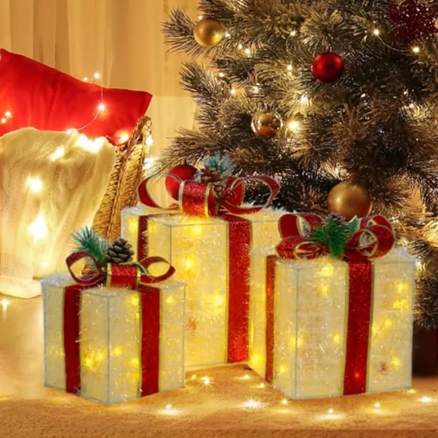 3 Pieces Lighted Gift Boxes Christmas Decorations, 60 LED Christmas Box Decorations, Presents Boxes with Red Ribbon Bow Christm
3 Pieces Lighted Gift Boxes Christmas Decorations, 60 LED Christmas Box Decorations, Presents Boxes with Red Ribbon Bow Christm