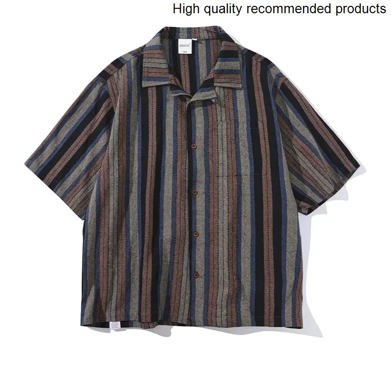 Vintage Summer Collar Men Cuban Cityboy Japanese Streetwear Loose Casual Oversize Short Sleeve Stripe Shirts Man Blouses
Vintage Summer Collar Men Cuban Cityboy Japanese Streetwear Loose Casual Oversize Short Sleeve Stripe Shirts Man Blouses