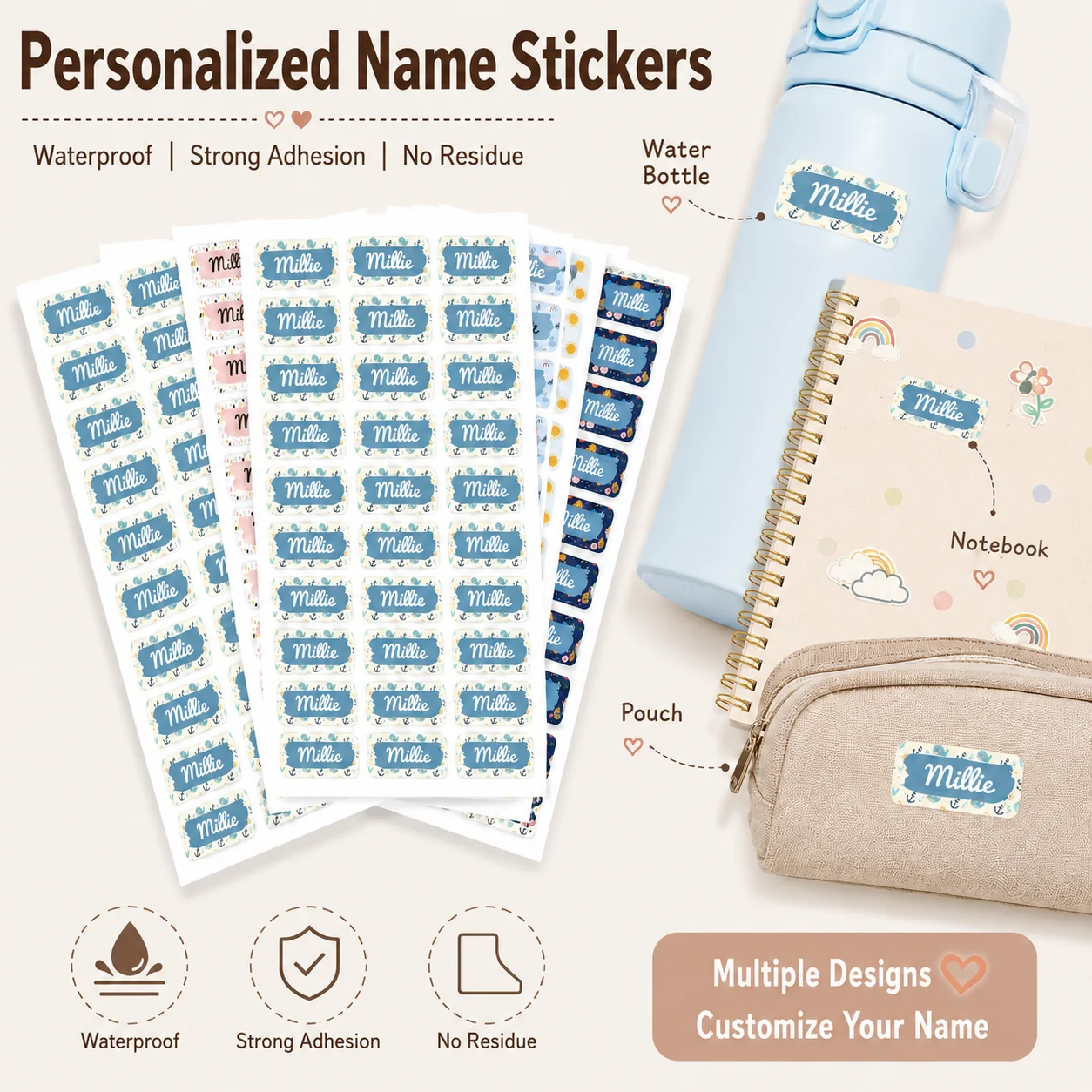 72PCS Personalized Name Stickers, Custom Waterproof Labels for Water Bottles, Lunch Boxes, School Supplies, Storage Containers
72PCS Personalized Name Stickers, Custom Waterproof Labels for Water Bottles, Lunch Boxes, School Supplies, Storage Containers
