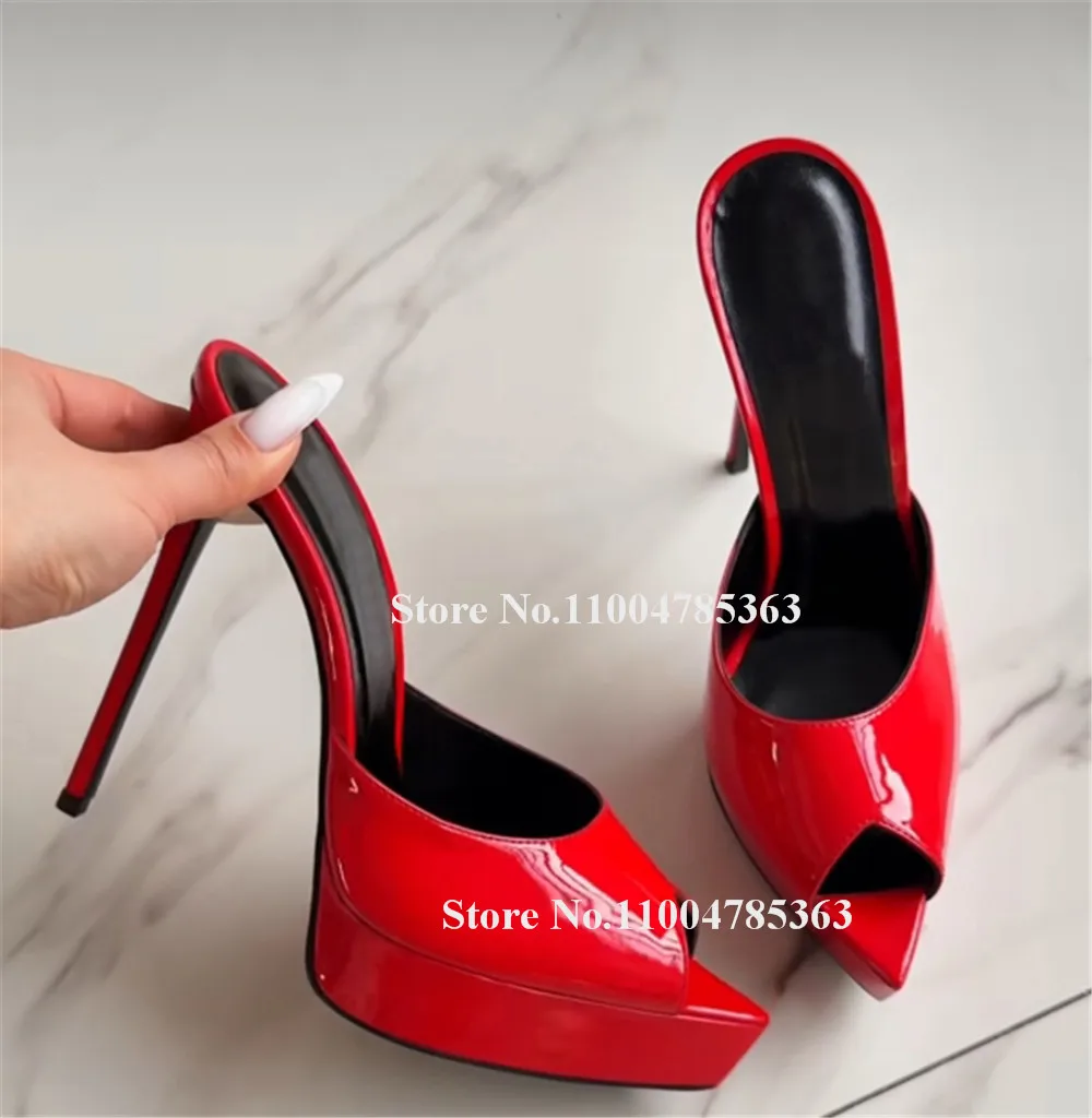 Newest Sexy Pointed Open Toe Stiletto Heel Slippers Wine Red Pink Black Leopard Patent Leather Platform Thin Heel Slip-on Sandal
Newest Sexy Pointed Open Toe Stiletto Heel Slippers Wine Red Pink Black Leopard Patent Leather Platform Thin Heel Slip-on Sandal
