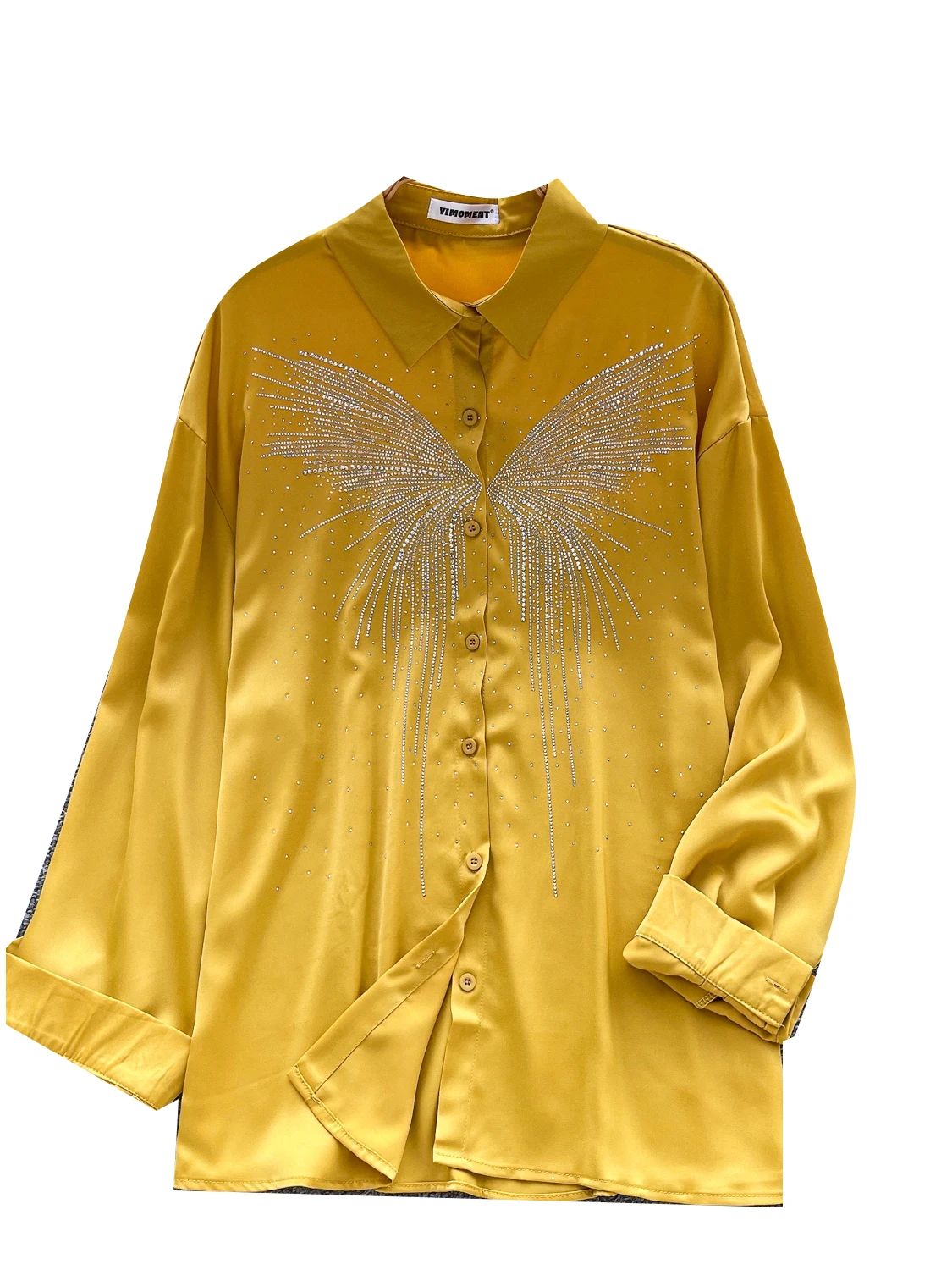 Модный женский длинный рукав с тяжелой вышивкой и стразами, осень 2021, новый свободный атласный топ в Корейском стиле 
Модный женский длинный рукав с тяжелой вышивкой и стразами, осень 2021, новый свободный атласный топ в Корейском стиле