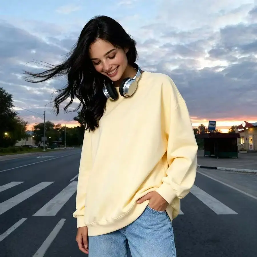 Simple Design Solid Color O Neck Sweatshirt Women Yellow Thin Autumn Spring Hoodies Women American Loose Long Sleeve Casual Tops
Simple Design Solid Color O Neck Sweatshirt Women Yellow Thin Autumn Spring Hoodies Women American Loose Long Sleeve Casual Tops