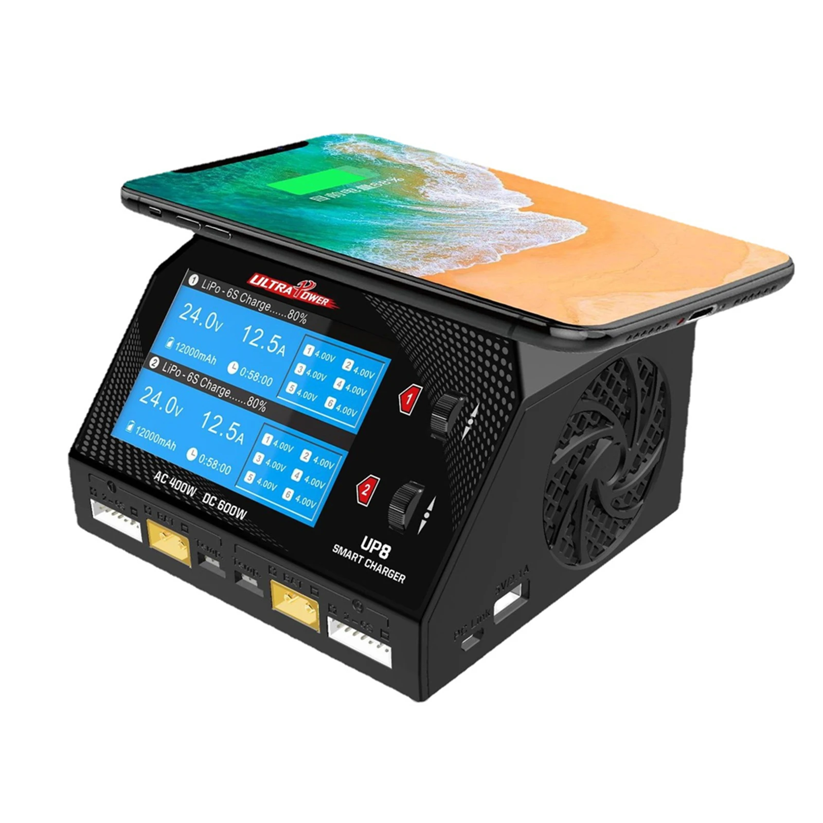 Black UltraPower Up8 400w / Dc 600w 16a X2 Dual Channel Output 1-6S Intelligent Balance Charger
Black UltraPower Up8 400w / Dc 600w 16a X2 Dual Channel Output 1-6S Intelligent Balance Charger