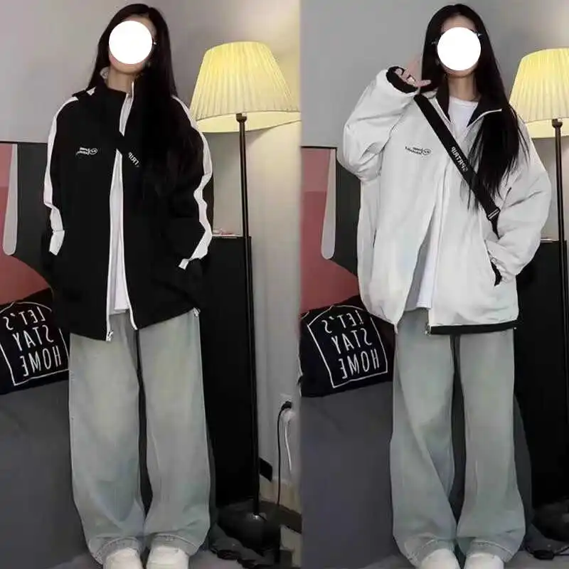 Double-Sided Wear American Trend Letter Embroidery Jaet Women's Spring Autumn New Sle Couple's Unique irt
Double-Sided Wear American Trend Letter Embroidery Jaet Women's Spring Autumn New Sle Couple's Unique irt