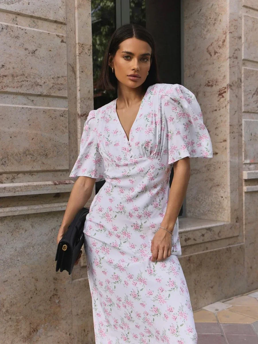 BluWin Summer Printed V-Neck Dress Women Fashionable Slim Fit Sexy Short Sleeves Long Skirt Temperament Office Women's Dress
BluWin Summer Printed V-Neck Dress Women Fashionable Slim Fit Sexy Short Sleeves Long Skirt Temperament Office Women's Dress