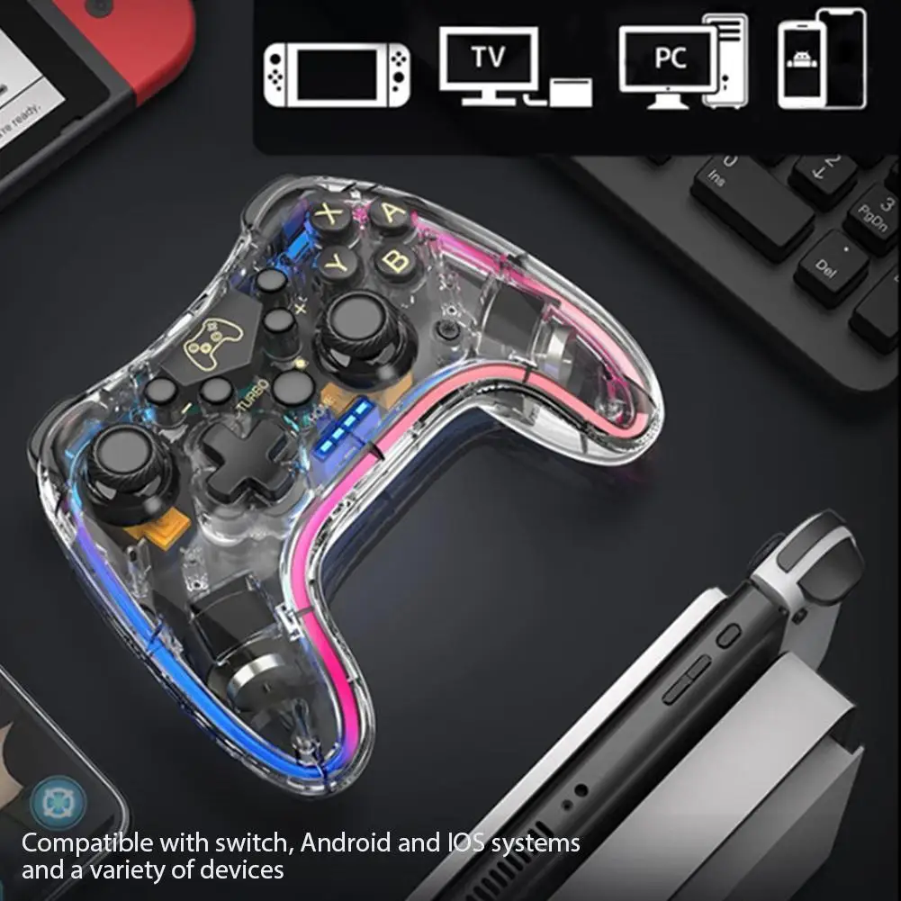 Wireless Controller Gamepad 3 Level Vibration Adjustable Turbo One Key Wake Up for Switch Pro/Switch/Switch Lite/Switch OLED/iOS