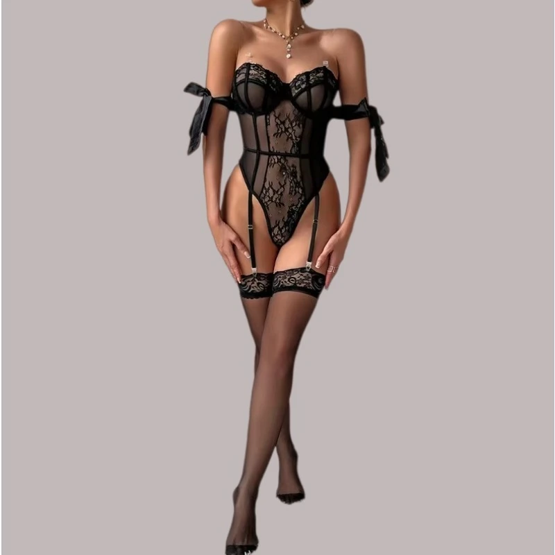Womens Sexy Lingerie Sets Bow Lace Sheer Bodysuit Perspective Slim Fit Corset Sensual Jumpsuit Garter Stocking Erotic Costumes
Womens Sexy Lingerie Sets Bow Lace Sheer Bodysuit Perspective Slim Fit Corset Sensual Jumpsuit Garter Stocking Erotic Costumes