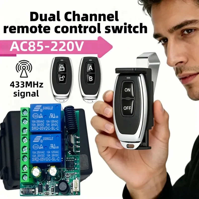 433Mhz 2 Channel Relay Wireless Remote Control Switch + Two Keys Remote Controls for Garage Door Lighting Curtains
433Mhz 2 Channel Relay Wireless Remote Control Switch + Two Keys Remote Controls for Garage Door Lighting Curtains