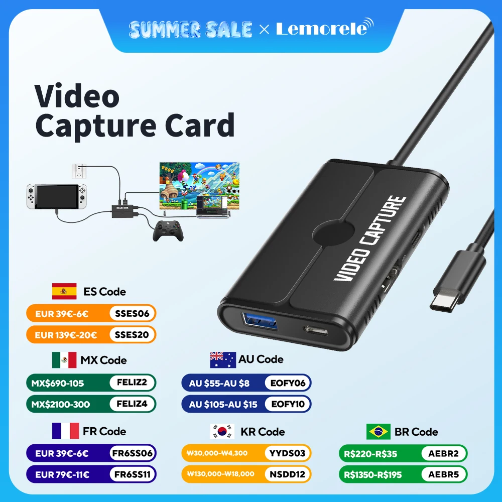 Lemorele USB 3.0 Video Capture Card Hub 1080P Type-C to HDMI/USB Video Grabber with 100W PD for Game Recording Live Streaming
Lemorele USB 3.0 Video Capture Card Hub 1080P Type-C to HDMI/USB Video Grabber with 100W PD for Game Recording Live Streaming