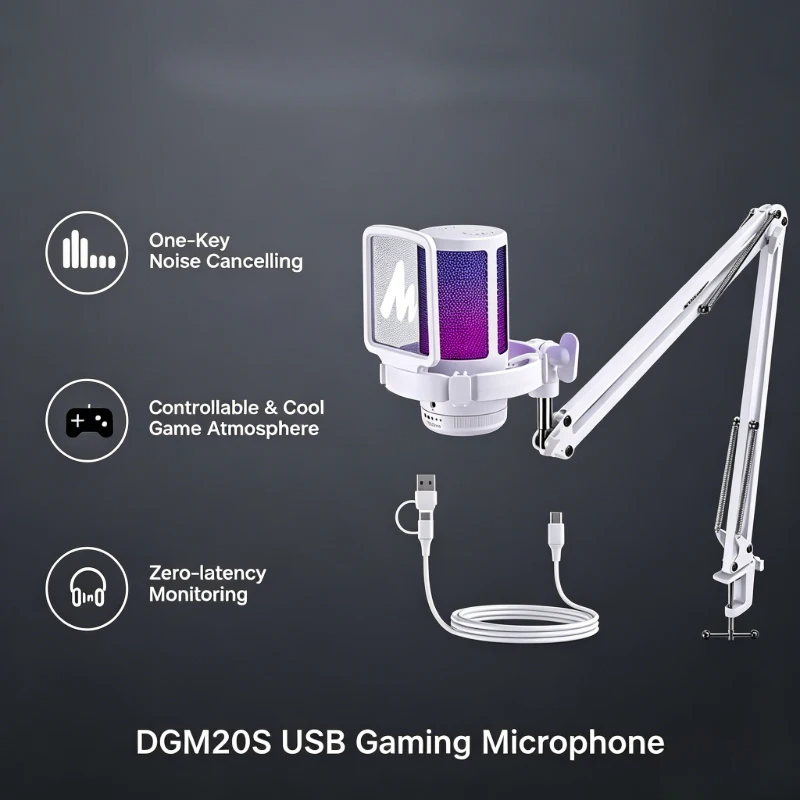 All-in-One Streaming Microphone Kit - White RGB Mic with Boom Arm, Pop Filter & Shock Mount, Compatible with Windows/Mac/PS5
All-in-One Streaming Microphone Kit - White RGB Mic with Boom Arm, Pop Filter & Shock Mount, Compatible with Windows/Mac/PS5