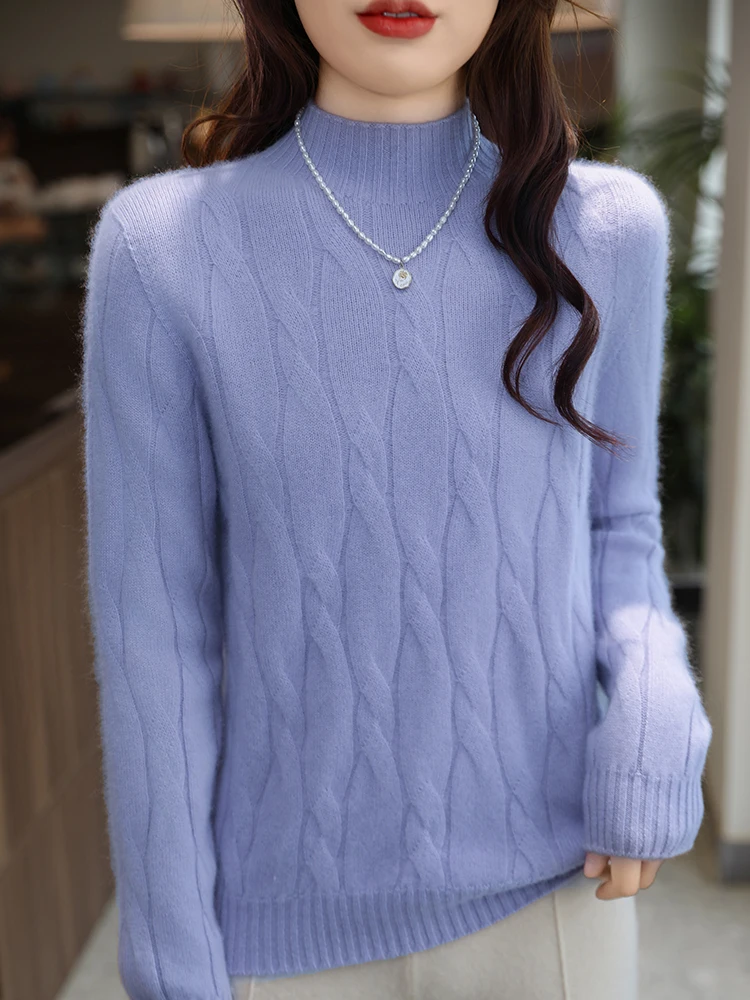 Merino 100% Wool Women's Semi high Neck Pullover Autumn Winter Casual Fashion Knitted Cashmere Sweater
Merino 100% Wool Women's Semi high Neck Pullover Autumn Winter Casual Fashion Knitted Cashmere Sweater