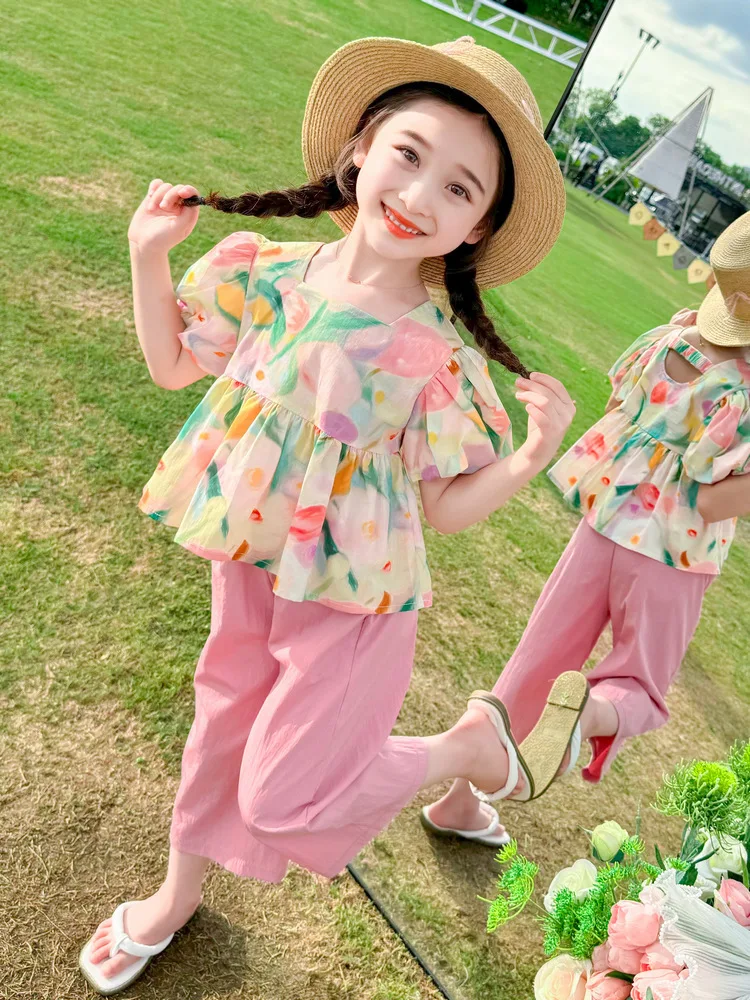 Girls' Summer Outfit New Stylish Thin Sweet Baby Girl Puff Sleeve Wide Leg Pants Two-Piece Set
Girls' Summer Outfit New Stylish Thin Sweet Baby Girl Puff Sleeve Wide Leg Pants Two-Piece Set