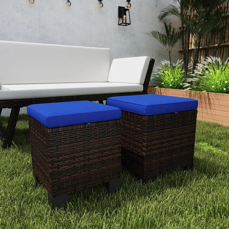 Outsunny 2 Piece Wicker Outdoor Ottomans with Cushions, Rattan Ottoman Footrest and Side Table for Patio, Yard, Poolside, Dark Blue
Outsunny 2 Piece Wicker Outdoor Ottomans with Cushions, Rattan Ottoman Footrest and Side Table for Patio, Yard, Poolside, Dark Blue