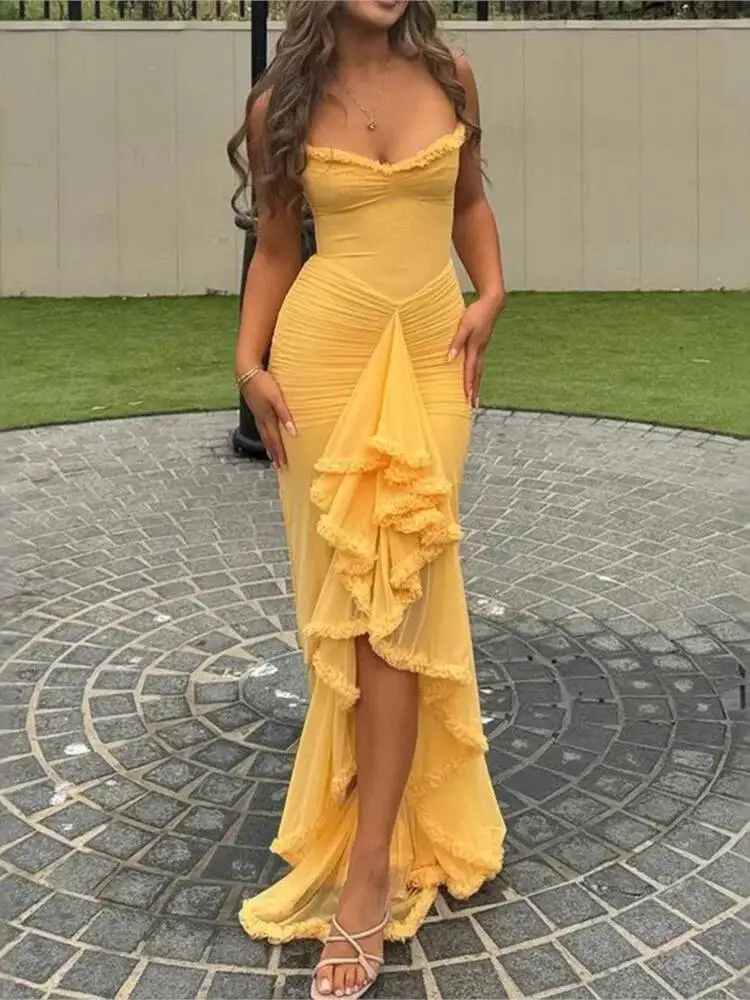 Wemon Low Neck Slim Sleeveless Elegant Vestidos Retro Solid Flounce Split Long Dresses New Summer Evening Party Lady Chic Robes
Wemon Low Neck Slim Sleeveless Elegant Vestidos Retro Solid Flounce Split Long Dresses New Summer Evening Party Lady Chic Robes