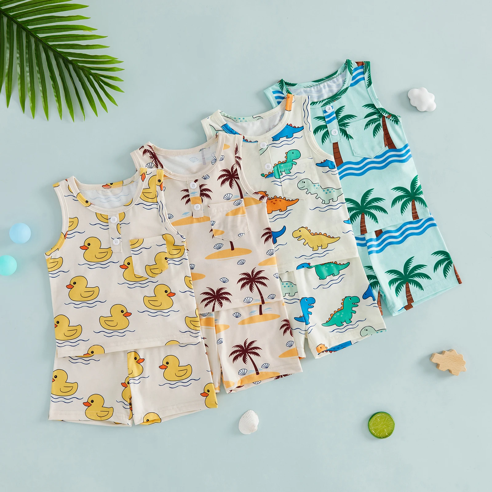 Toddler Baby Boy Summer Outfit Casual Coconut Tree/Dinosaur/Duck Print Crew Neck Sleeveless Tops and Shorts 2 Pcs Set
Toddler Baby Boy Summer Outfit Casual Coconut Tree/Dinosaur/Duck Print Crew Neck Sleeveless Tops and Shorts 2 Pcs Set