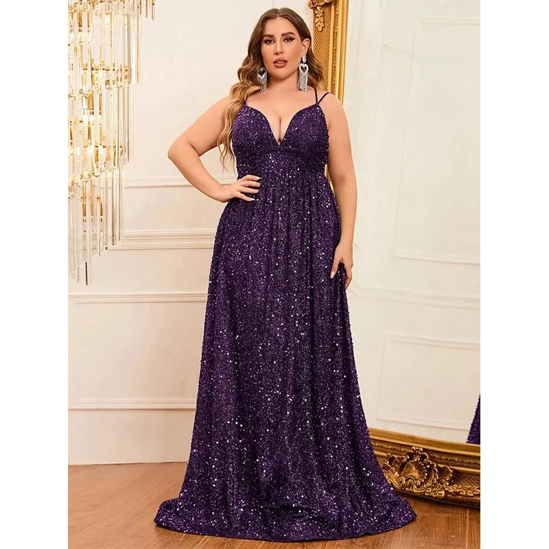 Plus Size Off-Shoulder Straps Loose Banquet Sequined Purple Evening Dress 5xl 6xl Big Size Fluffy Straps Sequined Evening Dress
Plus Size Off-Shoulder Straps Loose Banquet Sequined Purple Evening Dress 5xl 6xl Big Size Fluffy Straps Sequined Evening Dress