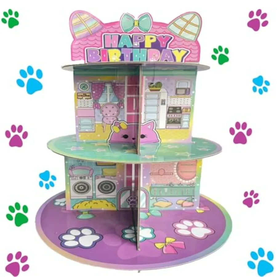 Cartoon Cat Dollhouse Cupcake Stand 3-Tier Pink Cake Stand for 24 Cupcakes Dollhouse Theme Birthday Supplies Pink Cute Cat Birt
Cartoon Cat Dollhouse Cupcake Stand 3-Tier Pink Cake Stand for 24 Cupcakes Dollhouse Theme Birthday Supplies Pink Cute Cat Birt