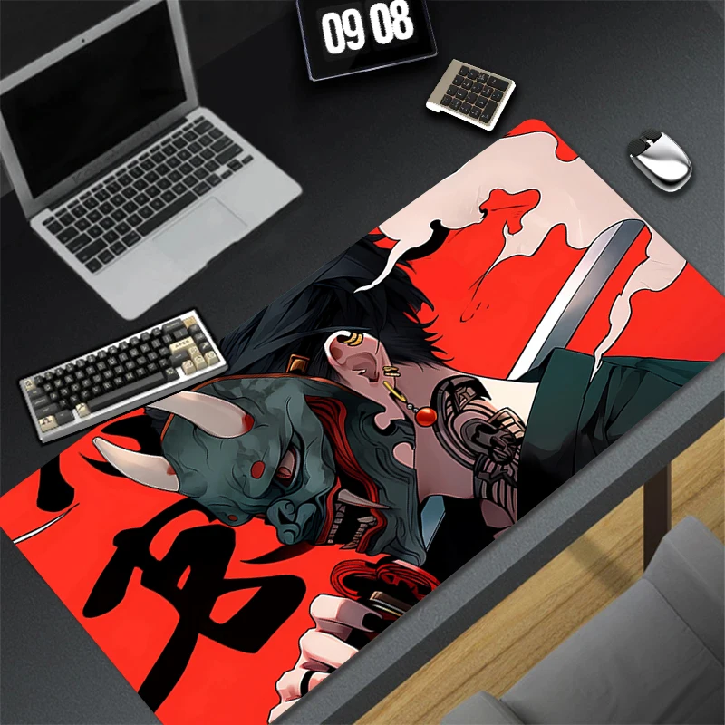 New Mouse Pad Size Gamer Anime Boy Keyboard Pad Computer Gaming Devil Oni Mask Extended Mousepad Office PC Accessories Desk Mat