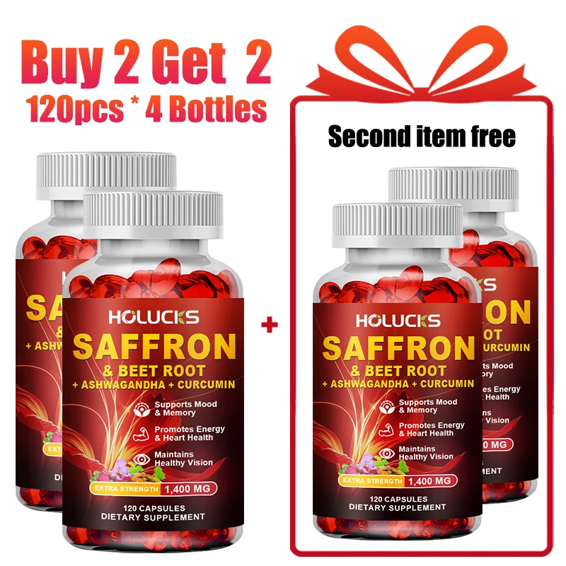 Premium Saffron Complex Capsules, with Organic Beet Root, Ashwagandha, Curcumin, Support Mood, Memory, Energy & Eye Health
Premium Saffron Complex Capsules, with Organic Beet Root, Ashwagandha, Curcumin, Support Mood, Memory, Energy & Eye Health