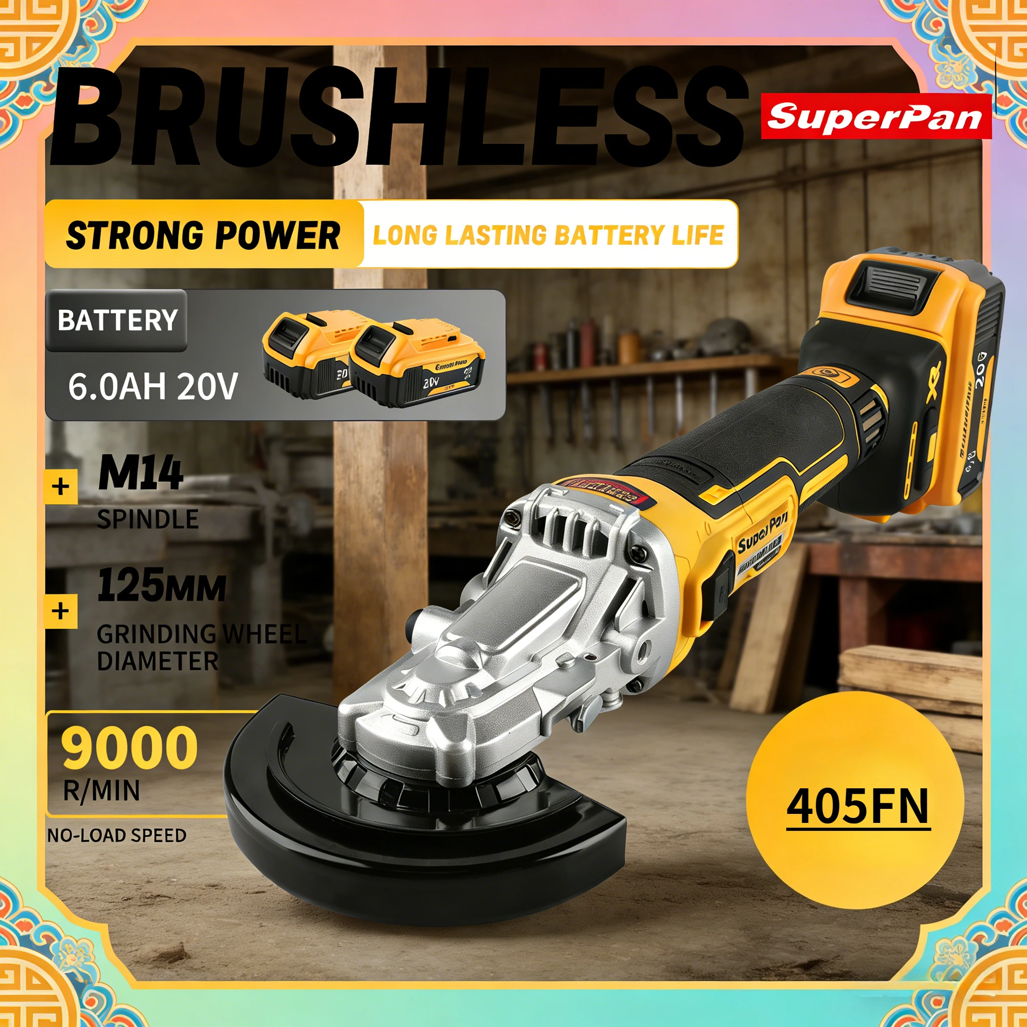 SuperPan SP405 Brushless Angle Grinder 6.0Ah Dual Handle Ventilation for Furniture Metal Deburring for dewalt 20V battery pin
SuperPan SP405 Brushless Angle Grinder 6.0Ah Dual Handle Ventilation for Furniture Metal Deburring for dewalt 20V battery pin