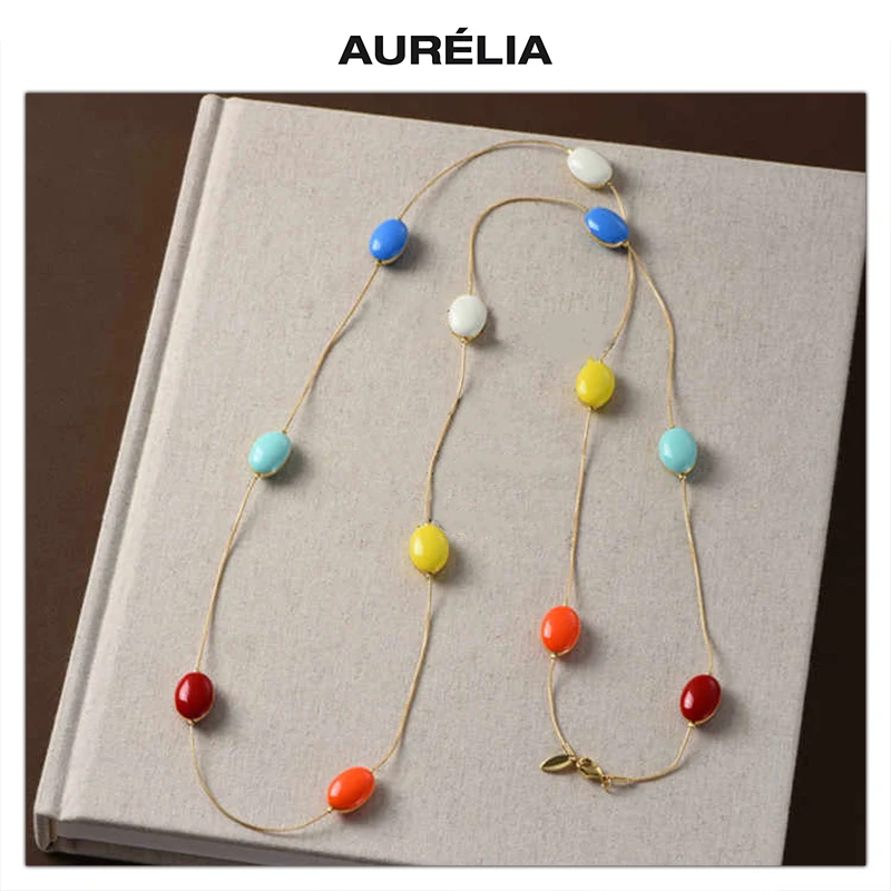 Vintage Colored Enamel Long Necklace Sweater Chain Women Fashion Design Jewelry Trend 
Vintage Colored Enamel Long Necklace Sweater Chain Women Fashion Design Jewelry Trend