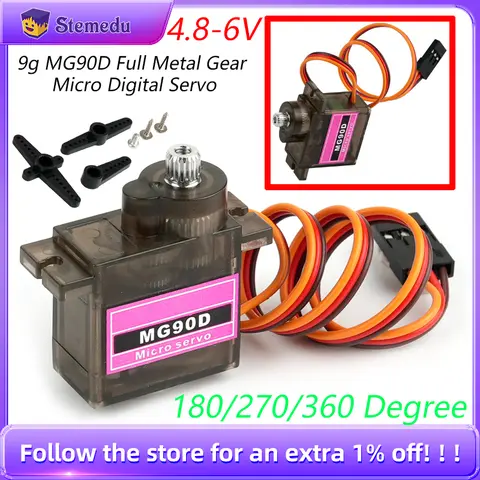 9g mg90d micro digital mini servo 180/270/360 graus funções de energia metal engrenagem escova motor para avião rc helicóptero drone peças