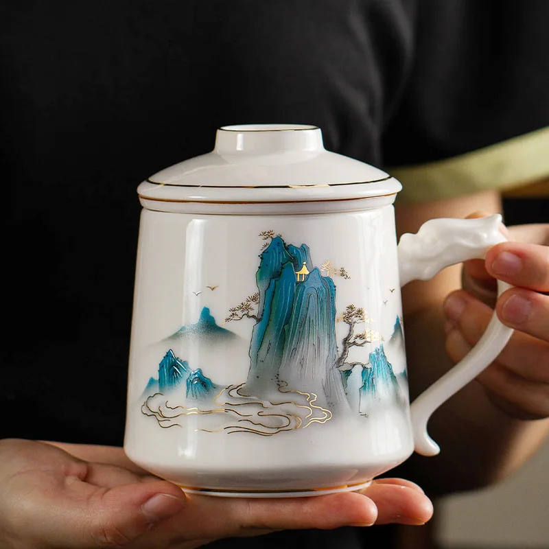 Classical Yangzhi Jade White Porcelain Office Cup High-end Conference Cup Tea Water Separation Tea Brewing Cup
Classical Yangzhi Jade White Porcelain Office Cup High-end Conference Cup Tea Water Separation Tea Brewing Cup