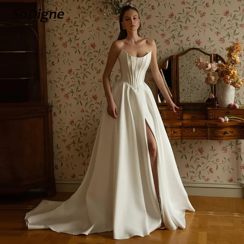 SoDigne A-line Simple Satin Wedding Dresses Strapless Sleeveless Bridal Dress Long Beach Wedding Gown Robe De Mairee Customized
SoDigne A-line Simple Satin Wedding Dresses Strapless Sleeveless Bridal Dress Long Beach Wedding Gown Robe De Mairee Customized